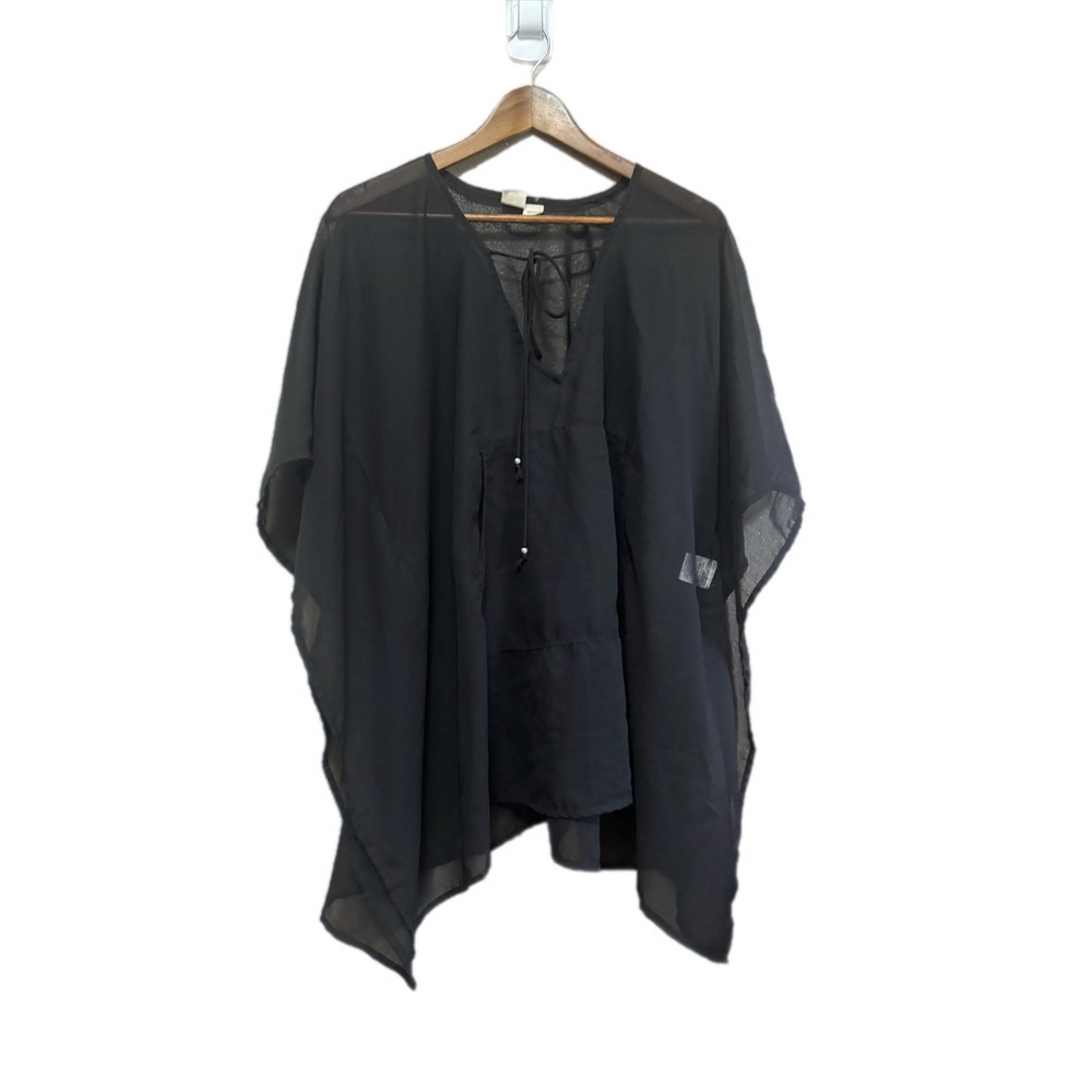 Lagaci Kaftan Cover Up Women One Size Black Excellent Sheer V-Neck Boho C-4333